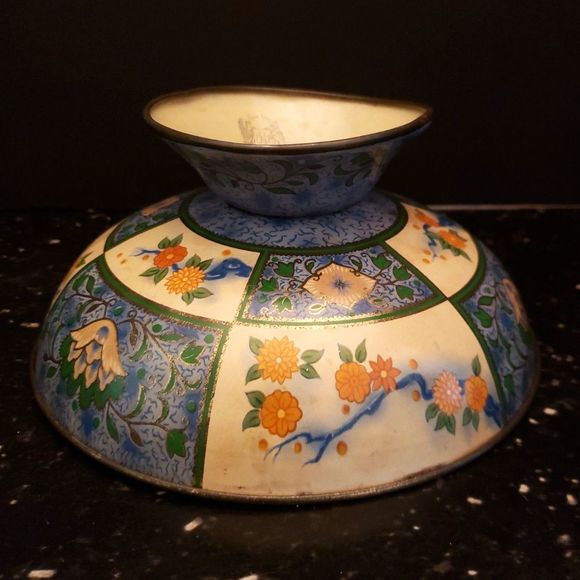 Canton Compote Metal Tin Pedestal Bowl Baret Ware England 1954 Vintage (AS IS) - Picture 3 of 13